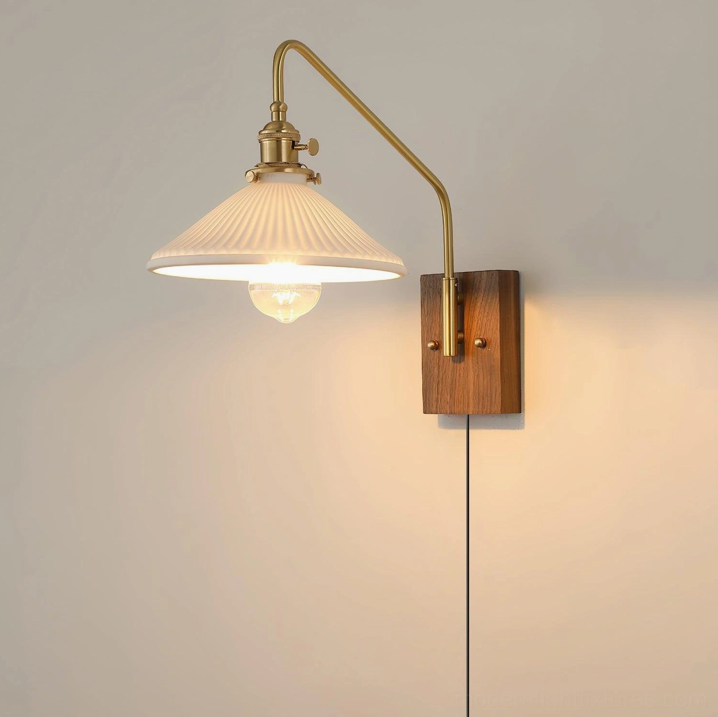 Retro wall sconce model B variant with 8.6 inch width shown from front profile angle