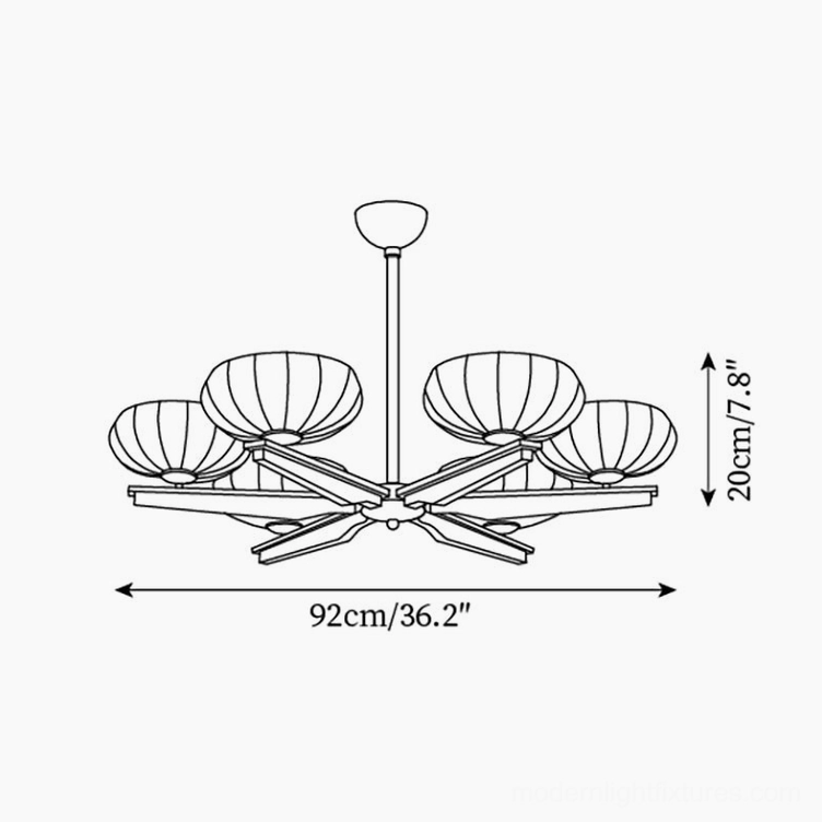 Reya wood chandelier technical drawing specifications, 92cm diameter 6-head configuration
