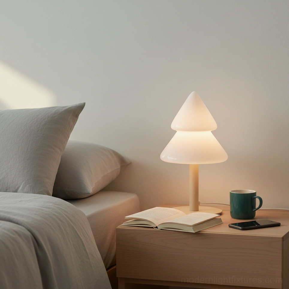 Modern Christmas tree table lamp showcasing three-color LED changing light feature
