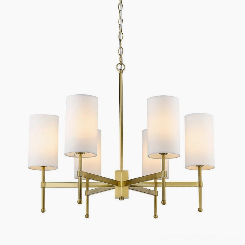 Rhodes 6-head chandelier - standard mid-century sputnik design in brass and white finish