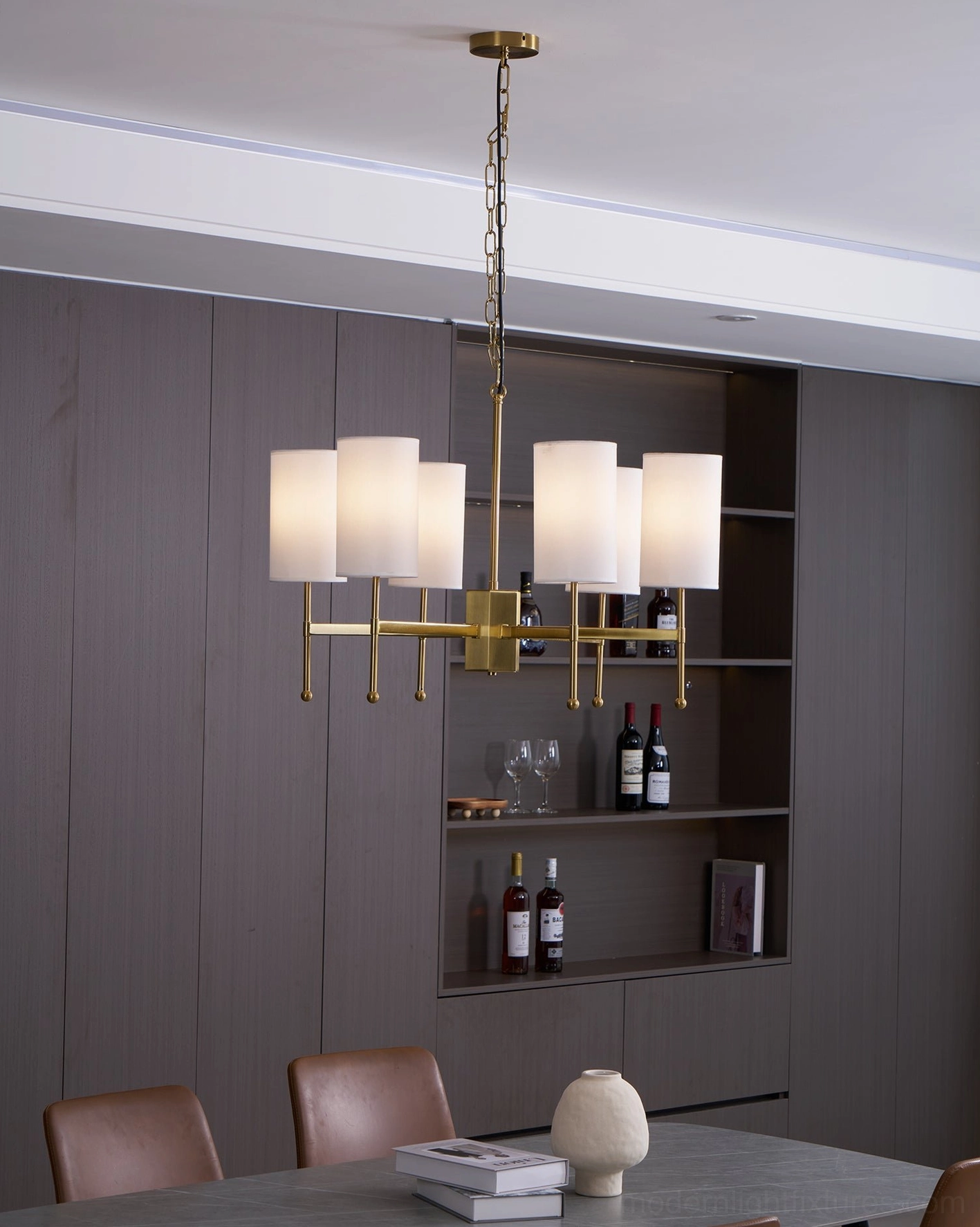 Ambient lighting performance of Rhodes mid-century modern chandelier in residential setting