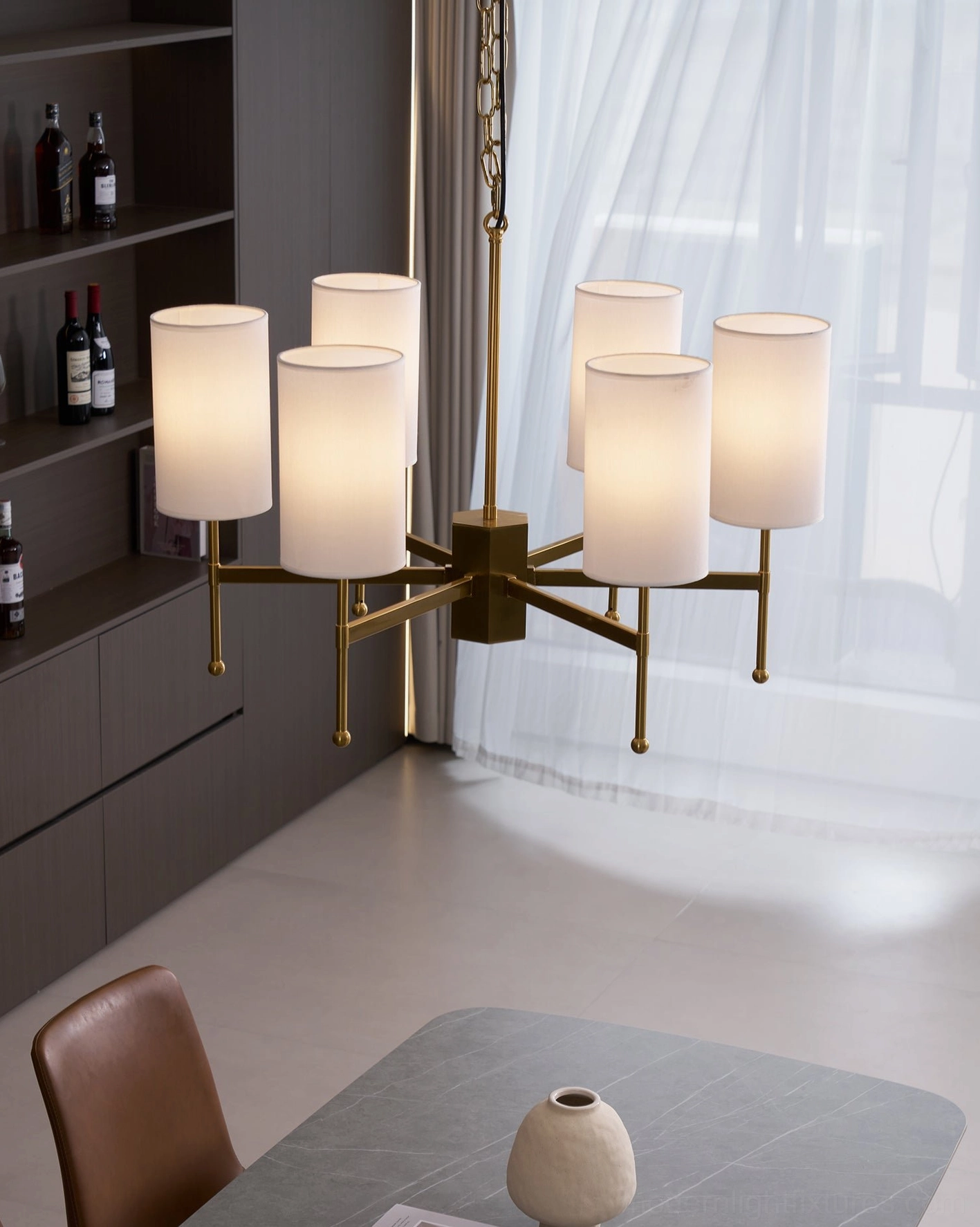 Rhodes mid-century modern sputnik chandelier with multiple illuminated heads creating balanced light