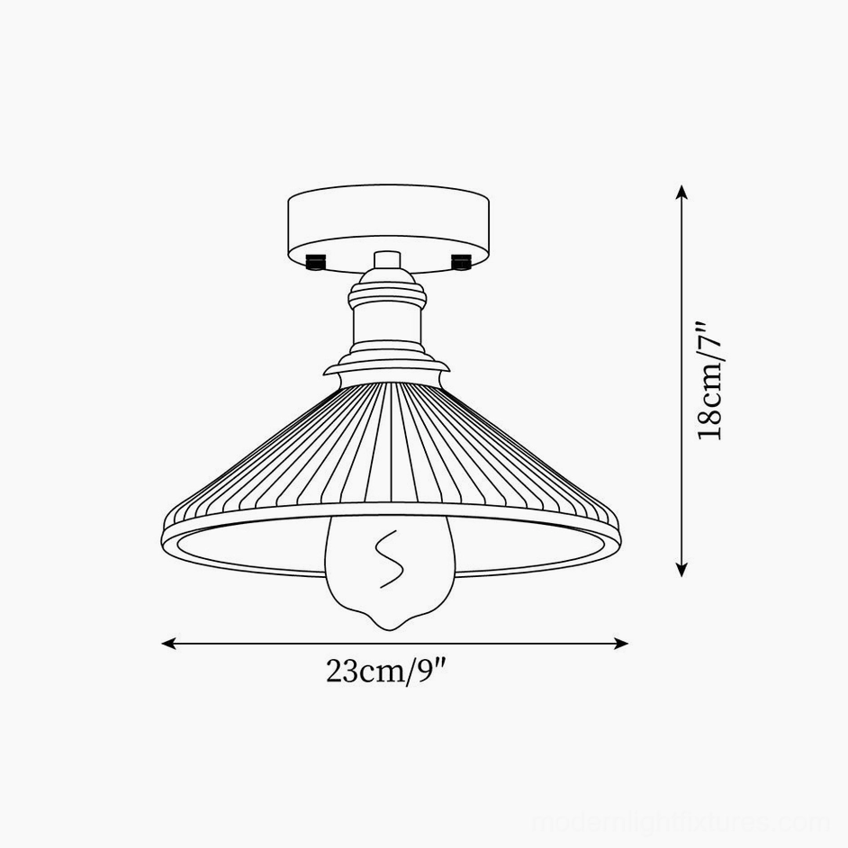 Technical schematic and dimension diagram of Rialto ceiling light showing 23cm diameter and 18cm height specifications