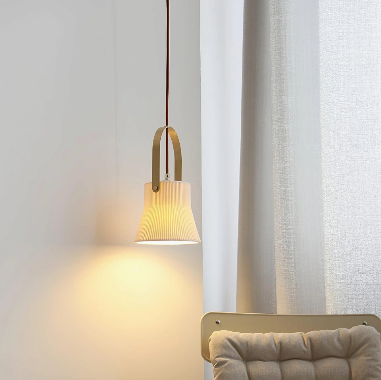 Ribbed ceramic pendant lamp in contemporary interior showing style compatibility