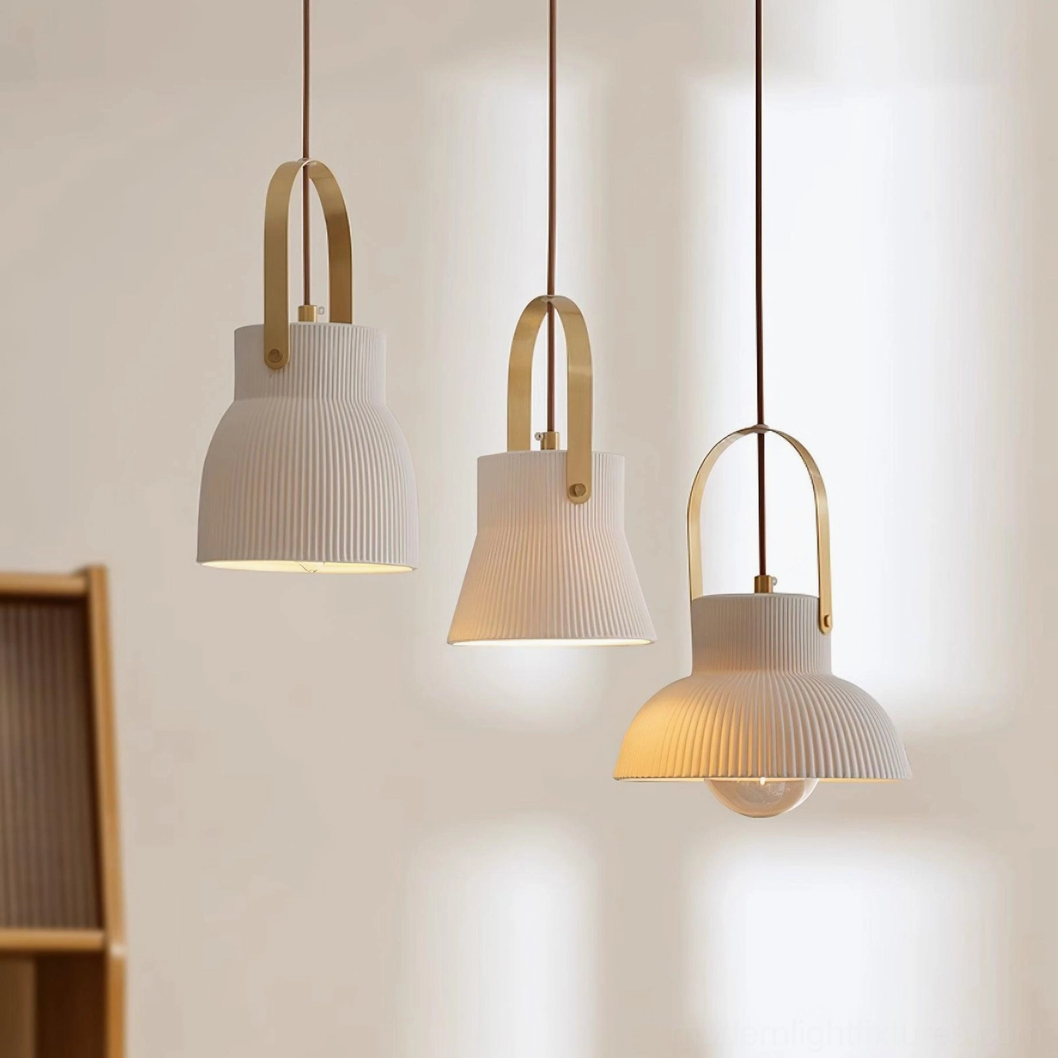 Overhead view of ceramic pendant lamp installation showing light distribution pattern