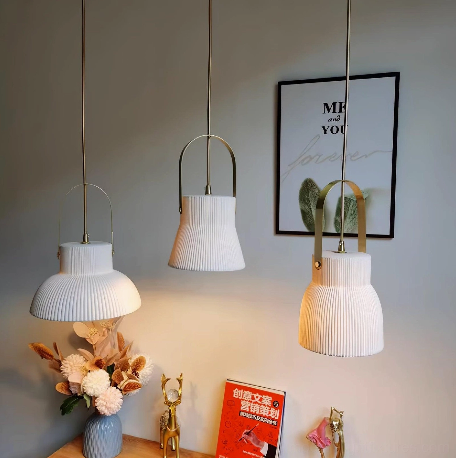 Modern ribbed ceramic pendant lamp showing textural contrast and contemporary aesthetic