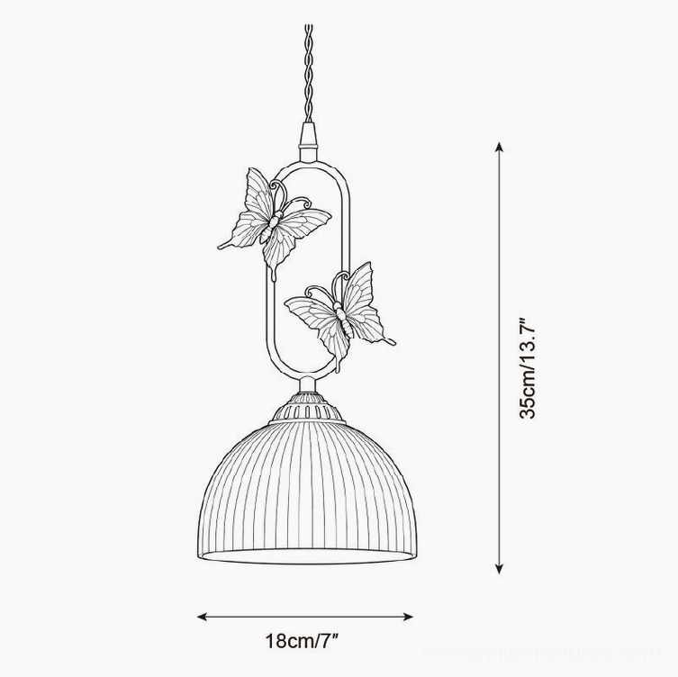 Ribbed dome blown glass pendant light technical drawing, 35cm height 18cm striped blown glass specifications