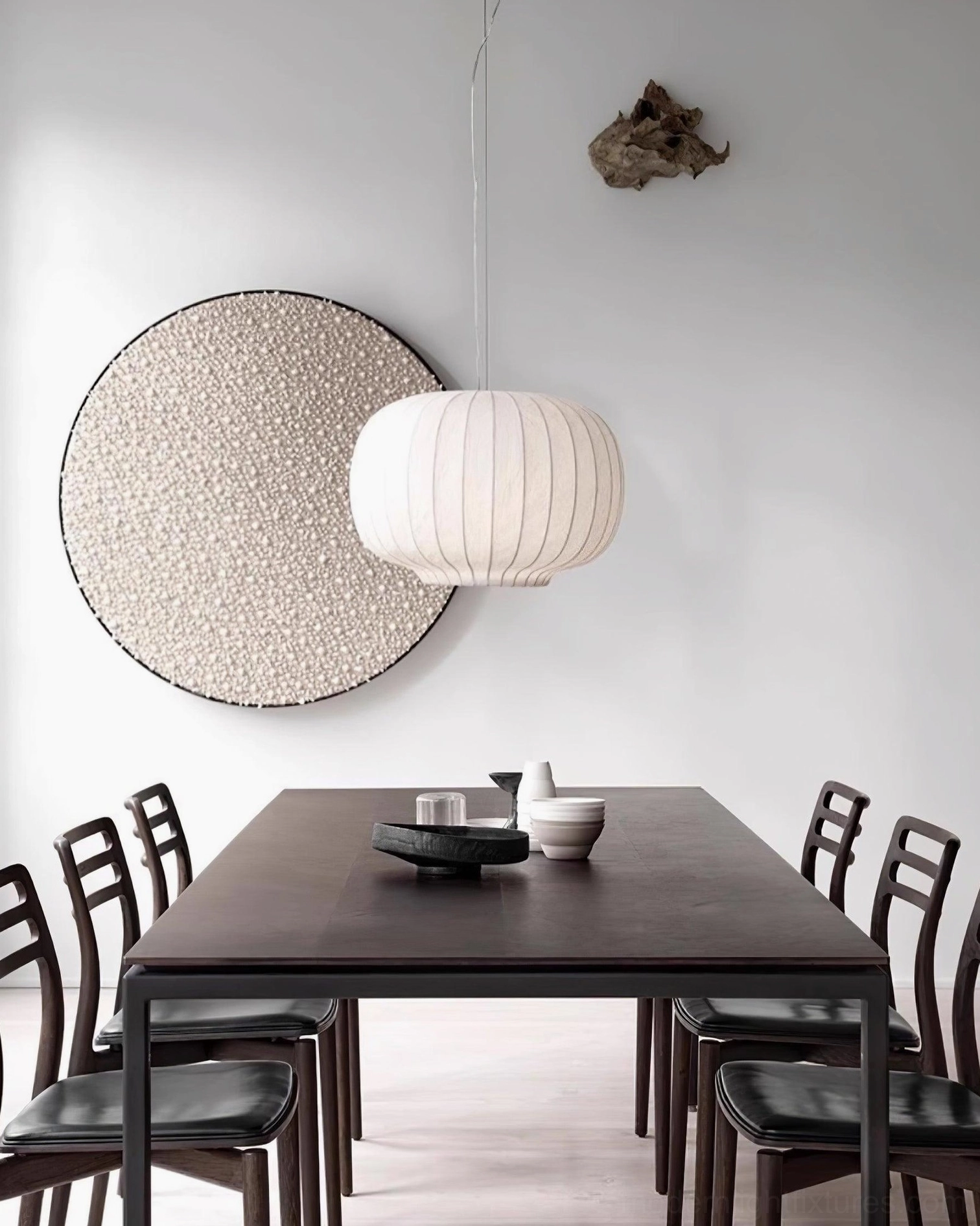Detail view of ribbed texture on white fabric pendant lamp shade highlighting craftsmanship