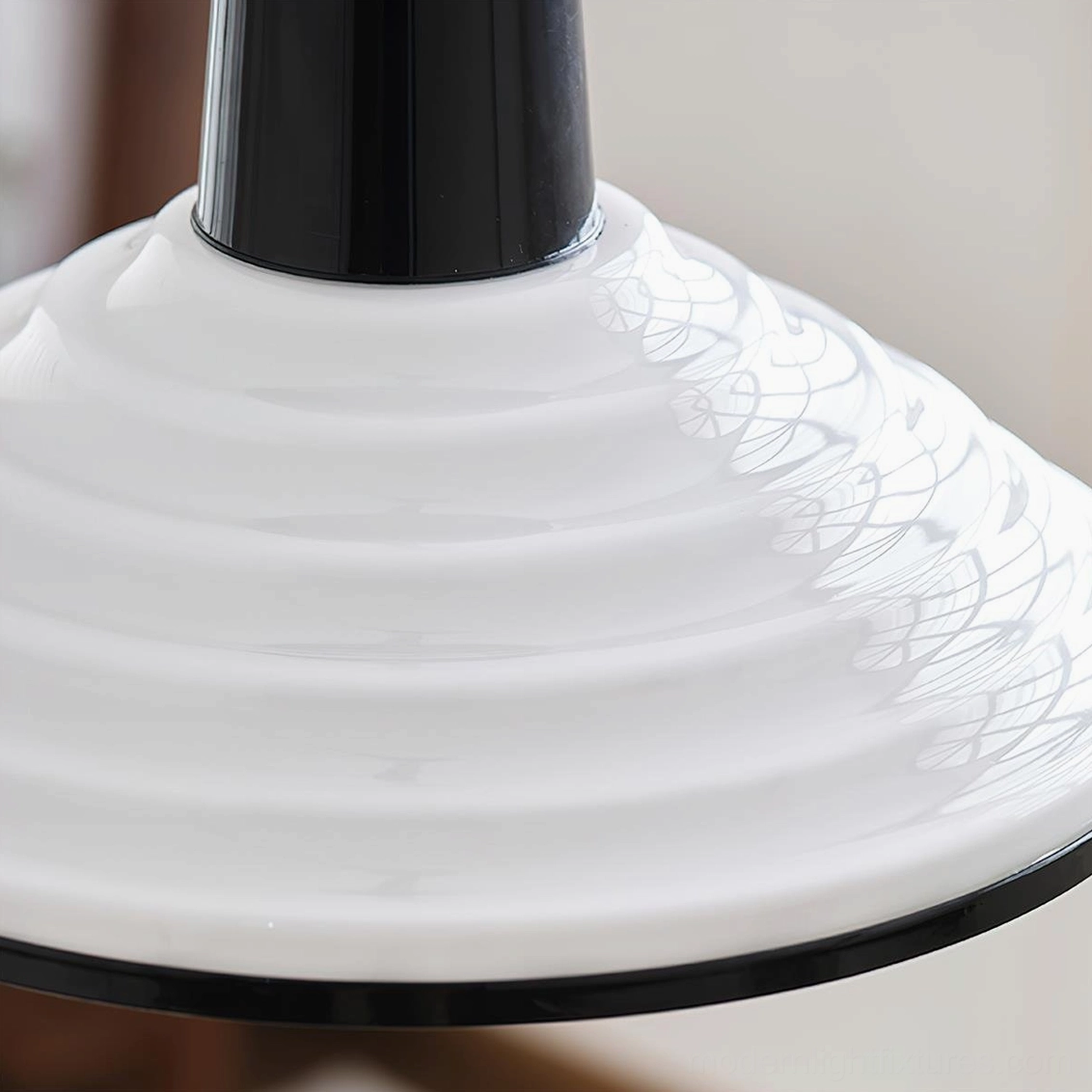 Ribbed pendant light style guide showing product in various interior design settings and color options