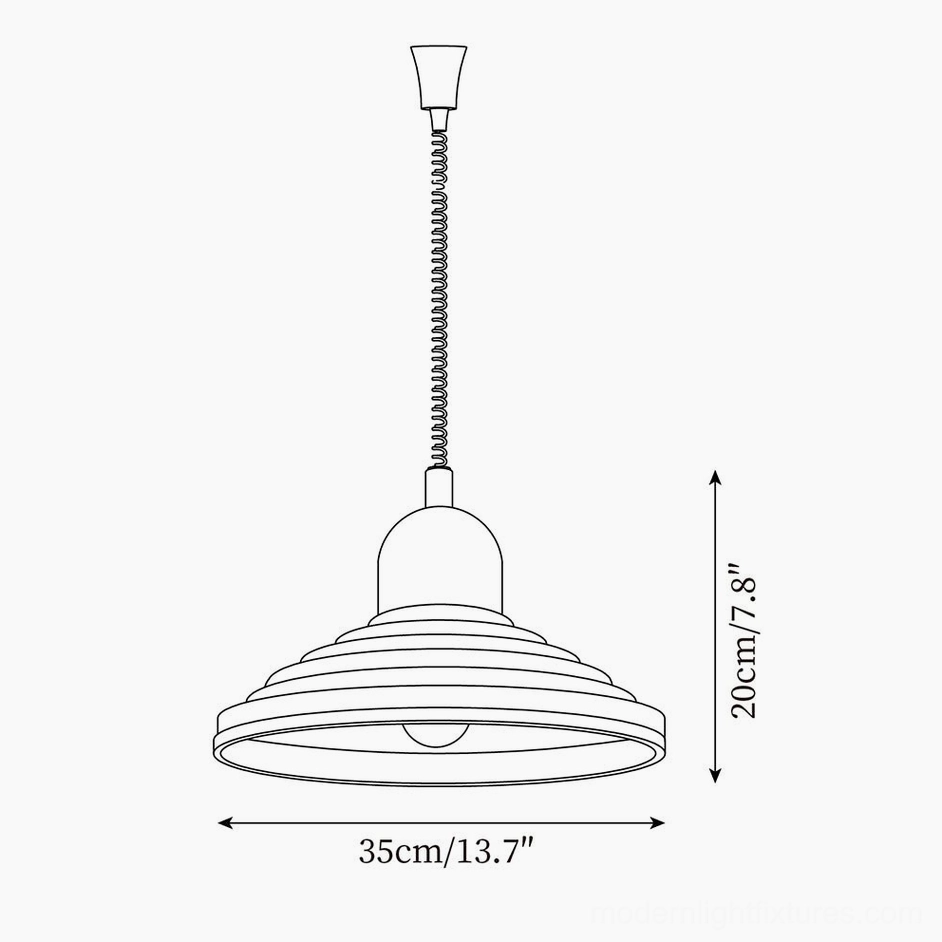 Technical schematic drawing of ribbed pendant light showing dimensions 35cm diameter and 20cm height specifications