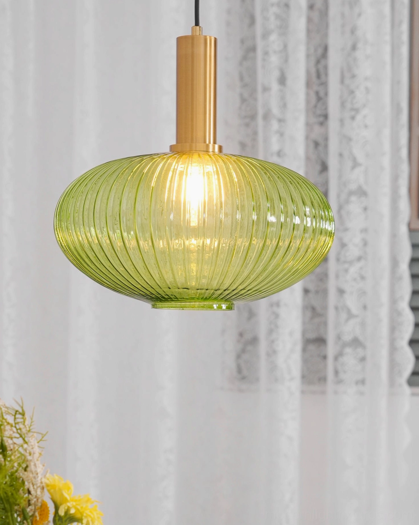 Ribbed glass pendant size comparison showing Model A B and C side by side dimensional reference
