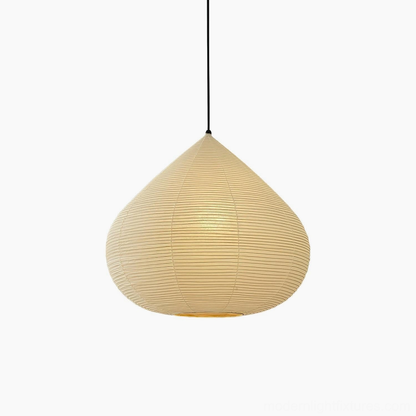 Chestnut pendant lamp showcasing natural ribbed paper texture and warm light diffusion