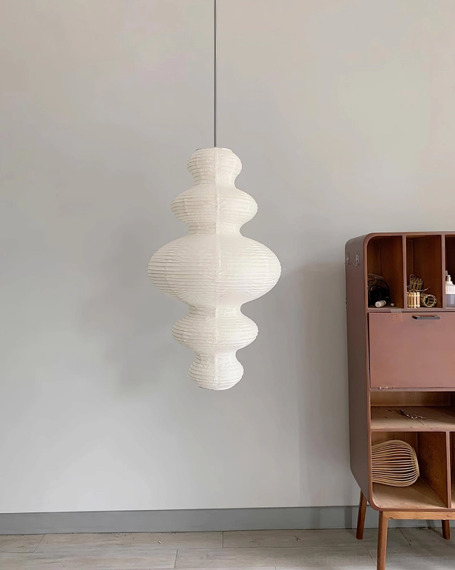 Modern rice paper pendant lamp with sloped ceiling compatible mounting bracket adjustment