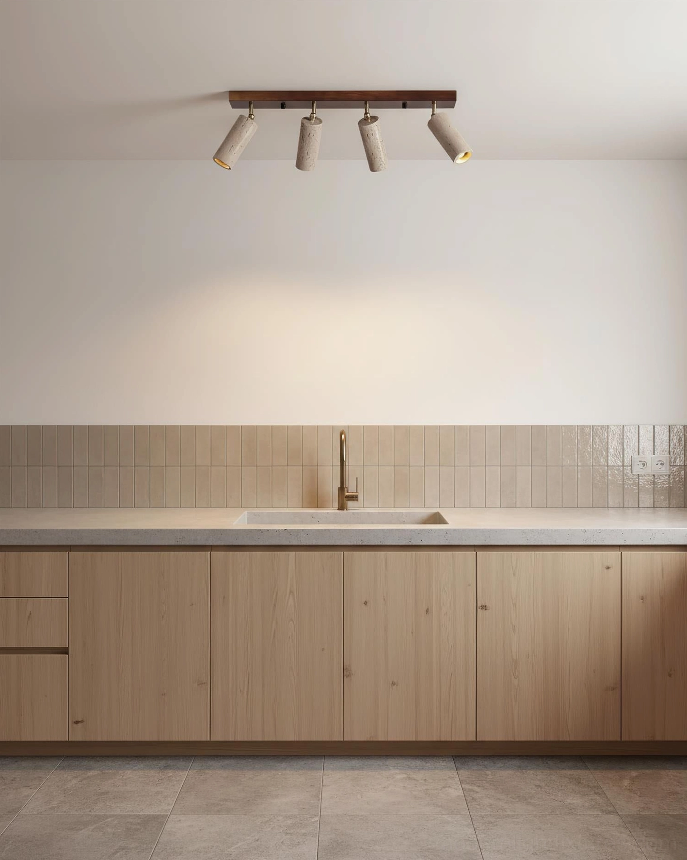Ricerca 3-head track ceiling light fixture in modern residential interior with accent wall illumination