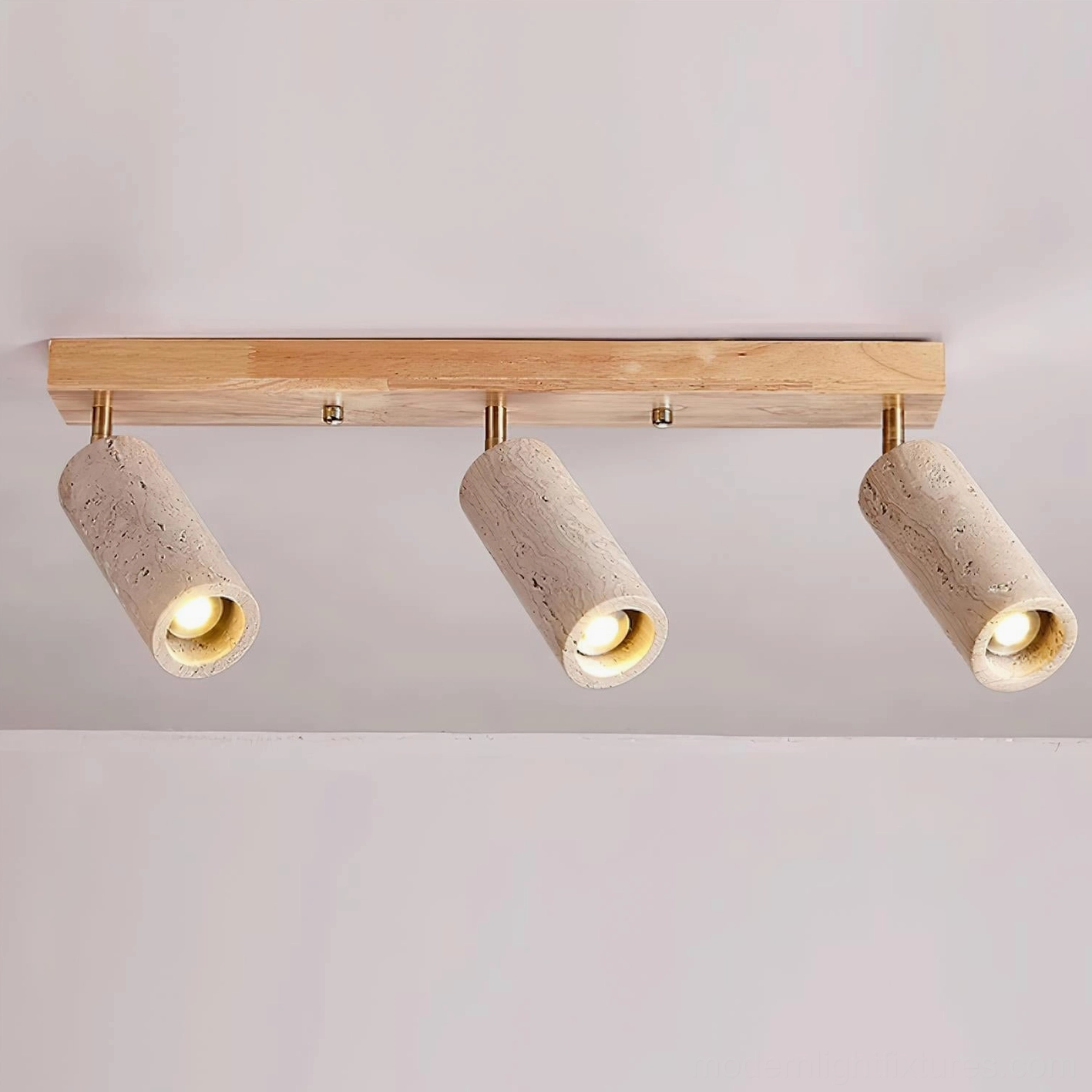 Ricerca 4-head track ceiling light with wood color finish in modern home office or study space