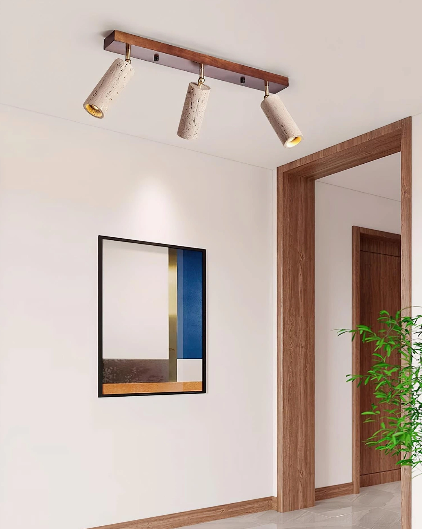 Ricerca track light fixture showing brass accents and premium hardwood construction details