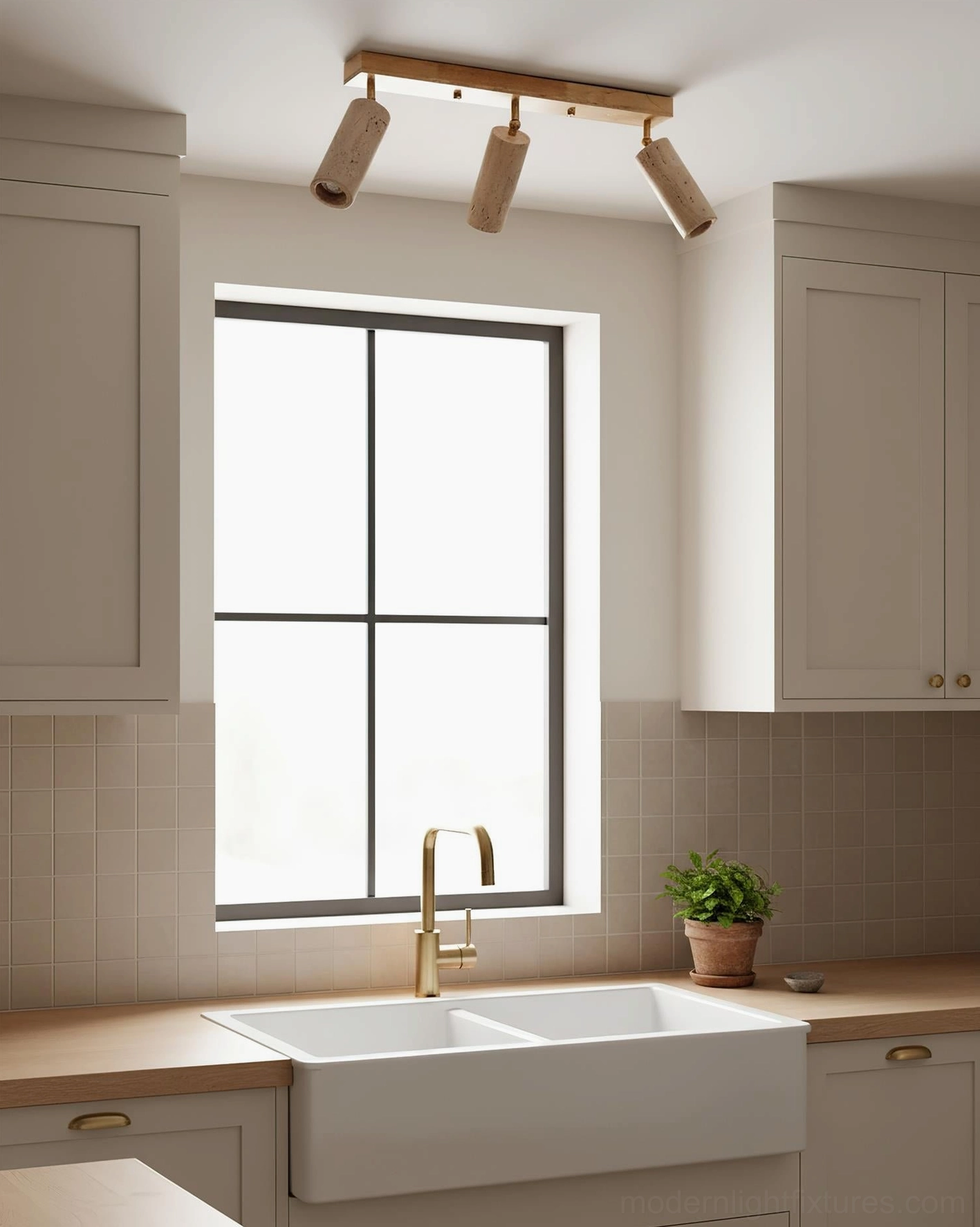 Ricerca adjustable track ceiling light fixture showing travertine material detail and natural stone surface characteristics