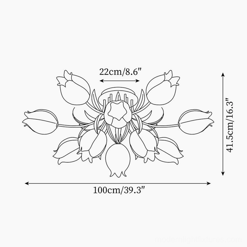 Ricko ceiling light technical schematic top-down view - 12-head configuration 100cm diameter x 41.5cm height dimensions