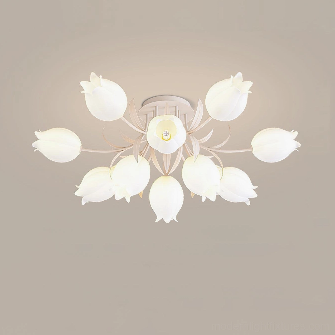 Ricko 12-head lily ceiling light cream acrylic configuration - expansive hand-cut shade modern lighting