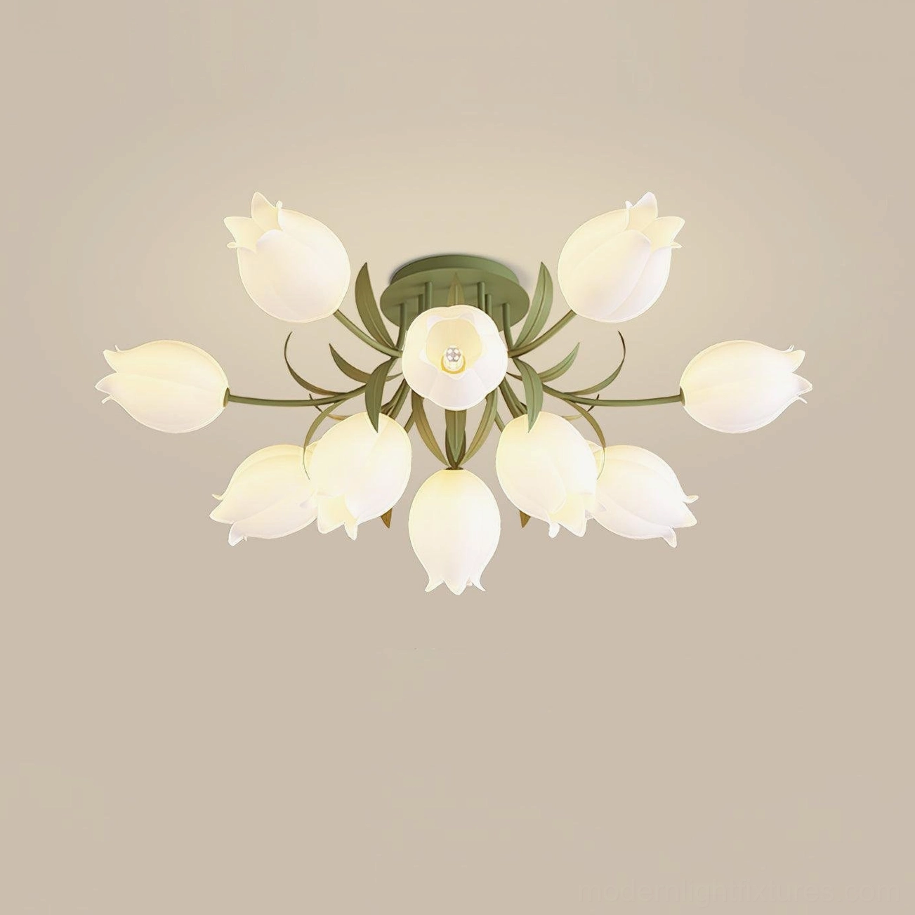 Ricko 12-head lily ceiling light green acrylic - large open-plan sculptural pendant contemporary