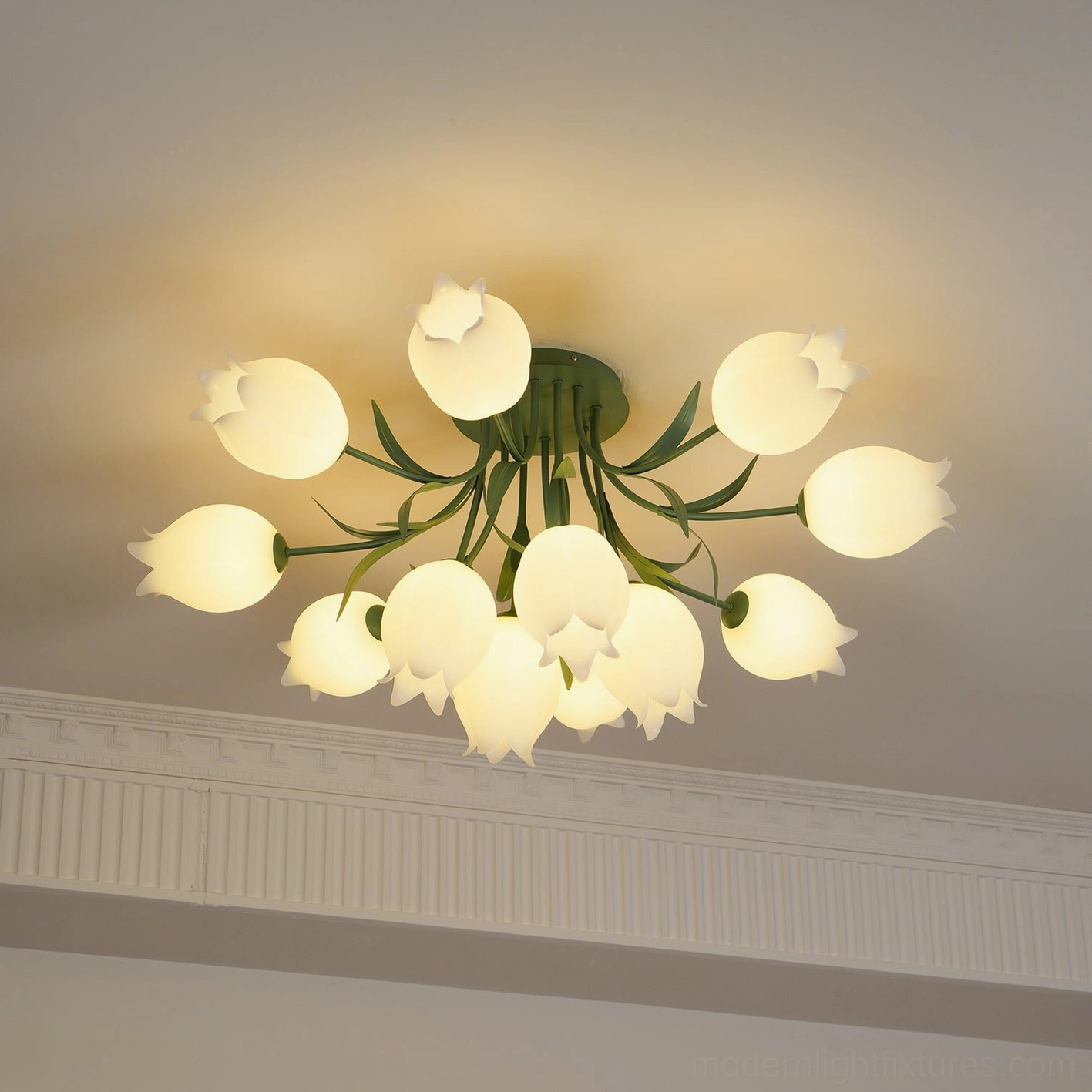 Ricko 12-head lily ceiling light production photography - large modern pendant fixture showcase