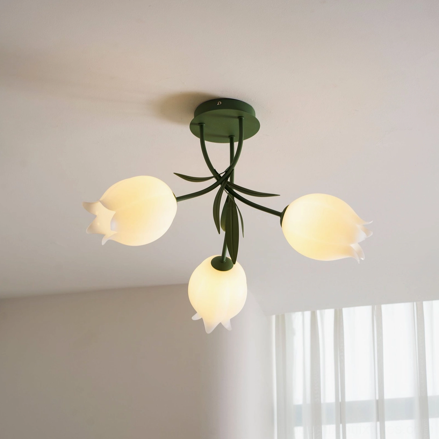 Ricko 3-head lily ceiling light in bedroom ambient lighting setting - soft warm glow for relaxation