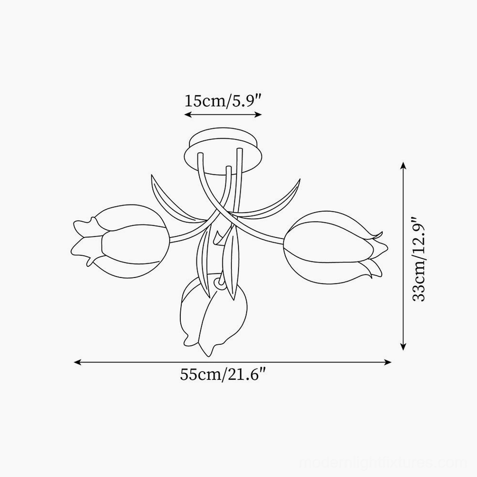Ricko ceiling light technical schematic top-down view - 3-head configuration 55cm diameter x 33cm height dimensions