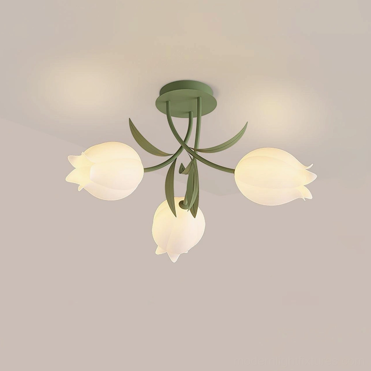 Ricko 3-head lily ceiling light sage green acrylic option - contemporary botanical interior lighting