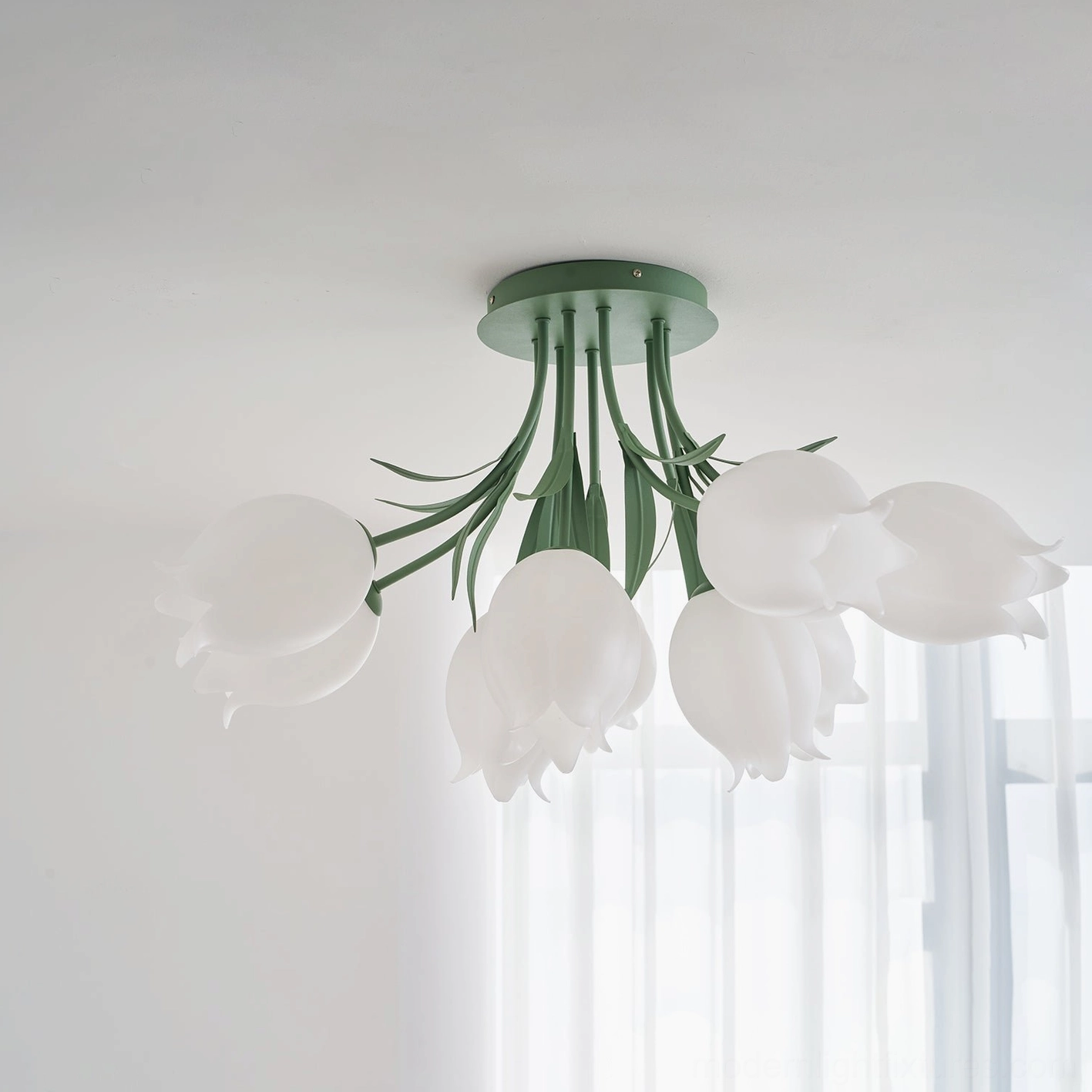 Ricko 3-head lily ceiling light in Scandinavian minimalist bedroom - soft warm ambient lighting