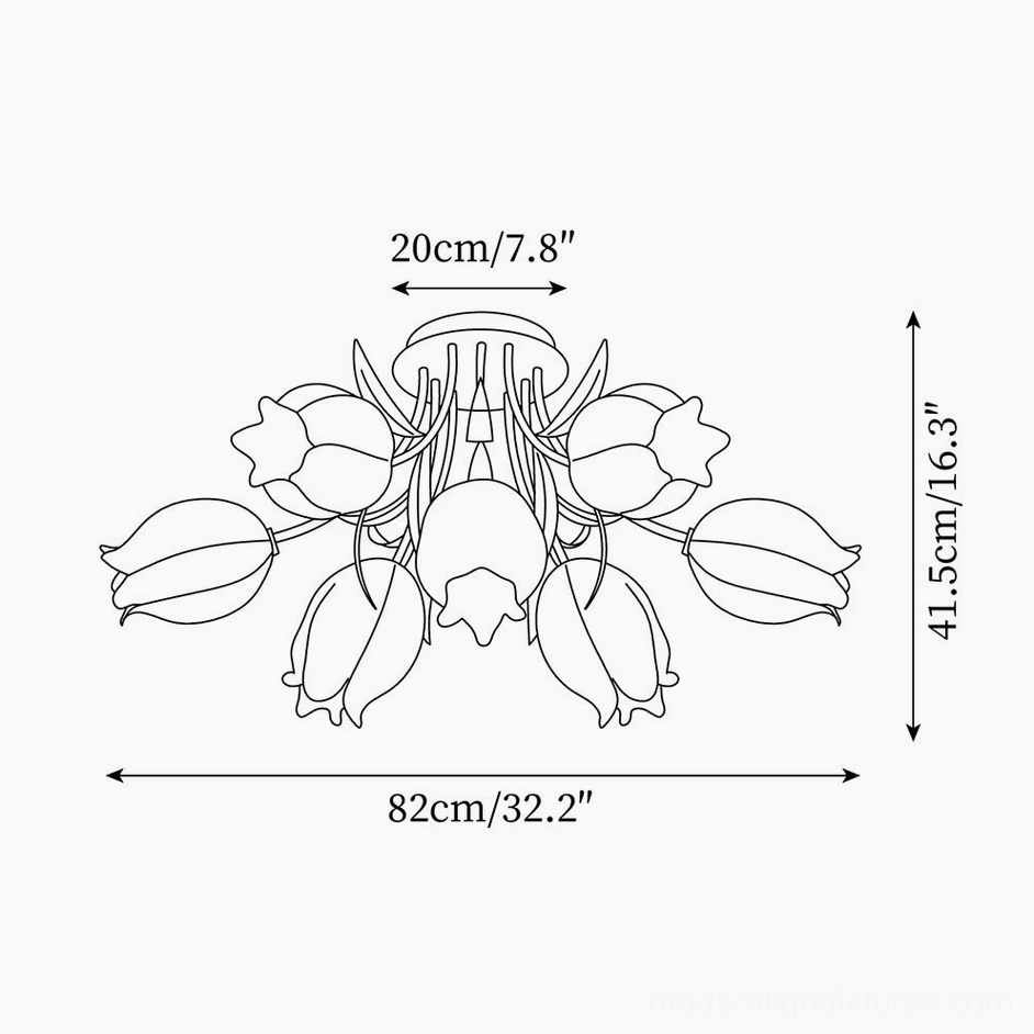 Ricko ceiling light technical schematic top-down view - 9-head configuration 82cm diameter x 41.5cm height specs