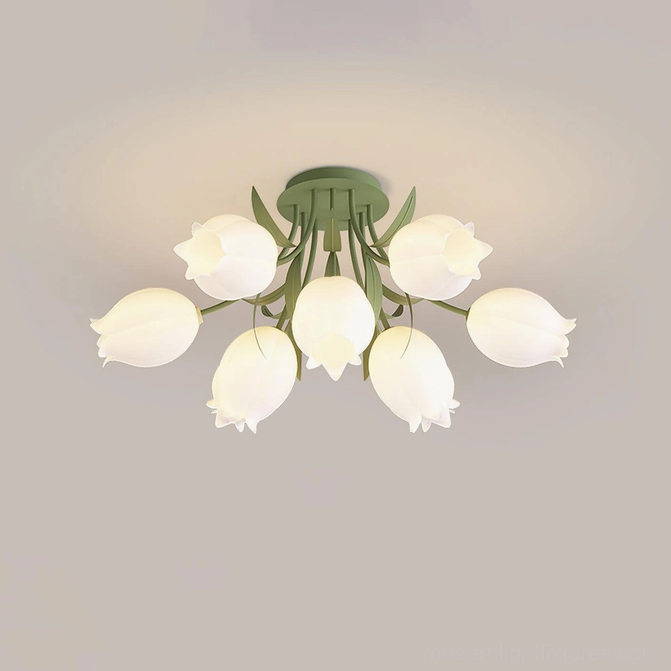 Ricko 9-head lily ceiling light cream shade configuration - medium-sized modern fixture installation