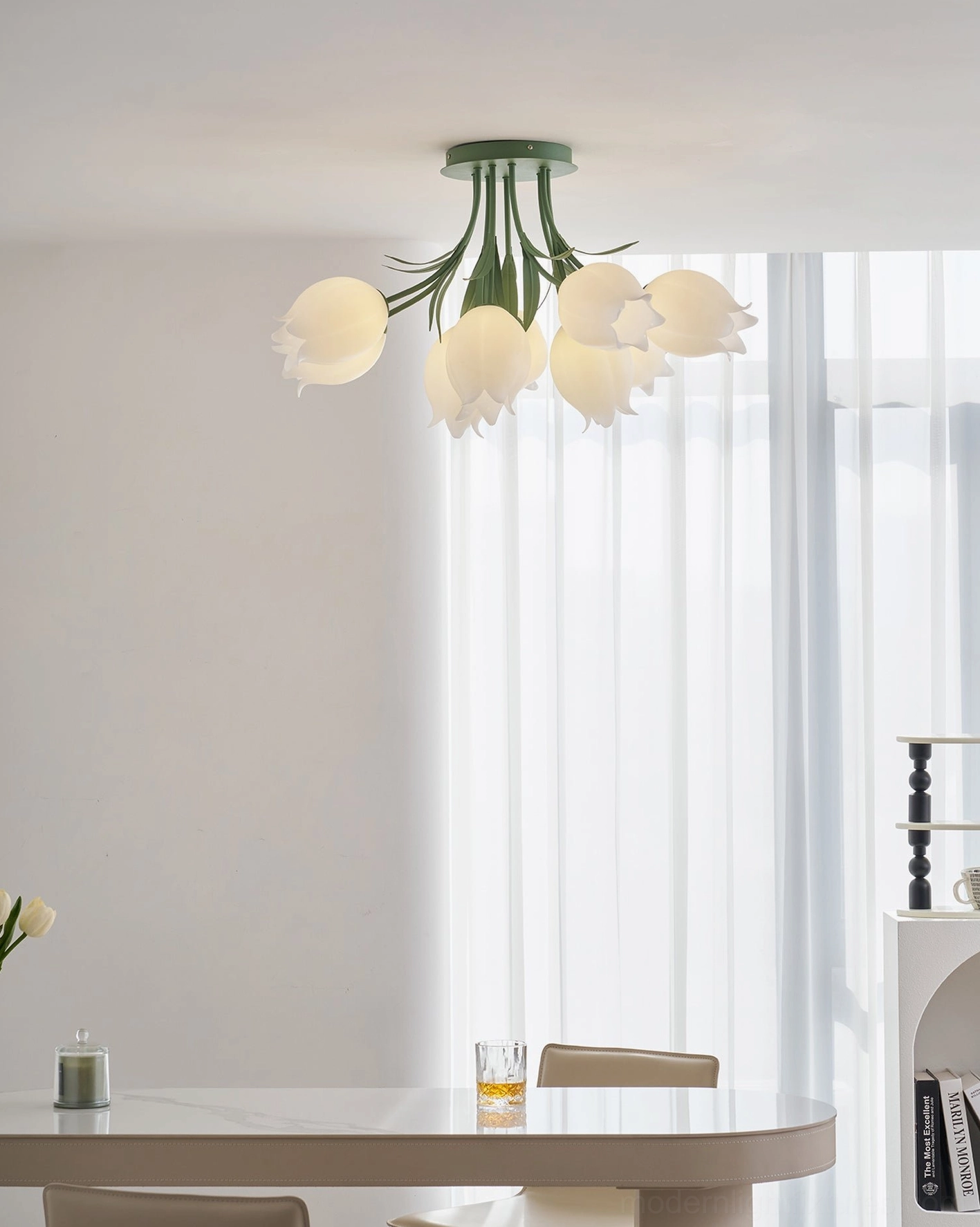 Ricko cream acrylic lily ceiling light - sculptural modern pendant with multi-head light distribution