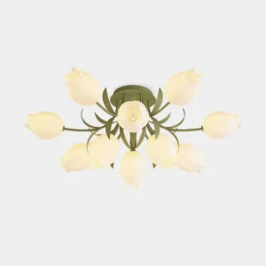 Ricko modern lily ceiling light with hand-cut cream acrylic shades - top-down flat lay product photography