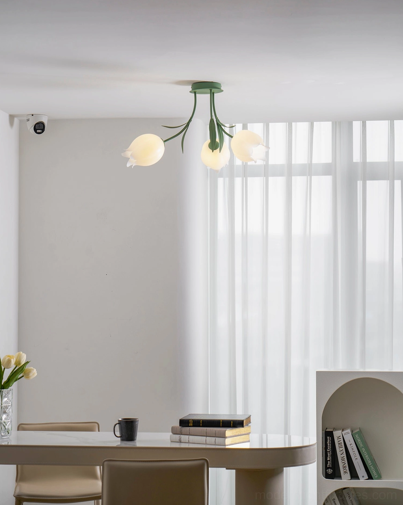 Ricko ceiling light in mid-century modern interior - sculptural lily shade vintage aesthetic design