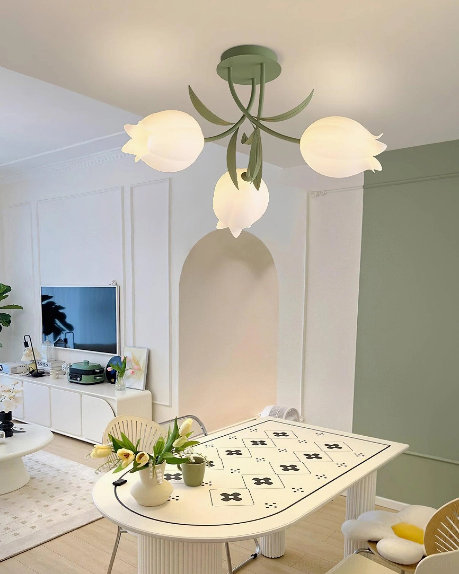 Ricko sage green lily ceiling light - hand-crafted acrylic shades with contemporary metal framework