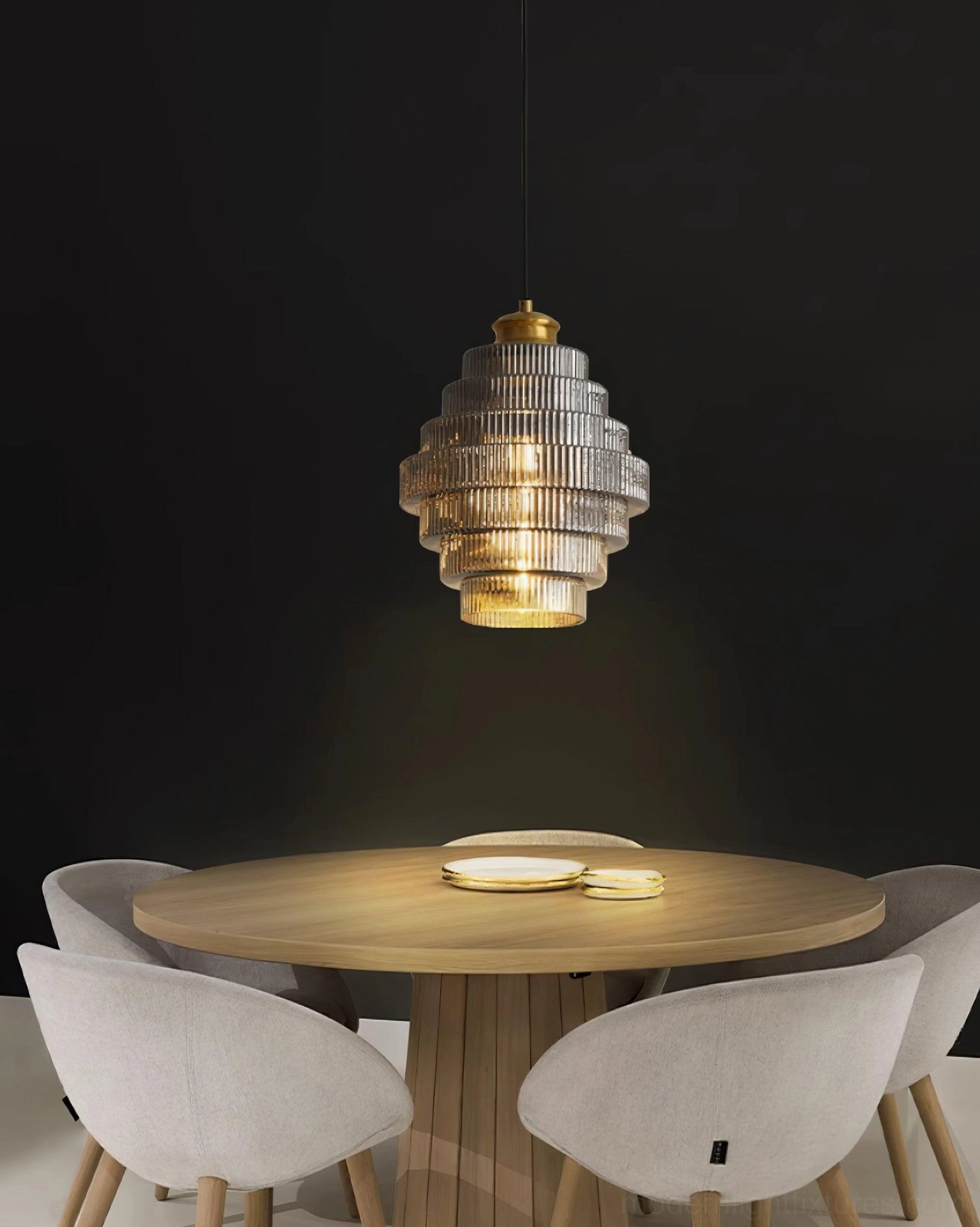 Ridged glass pendant light with adjustable cord, installation flexibility and height adjustment