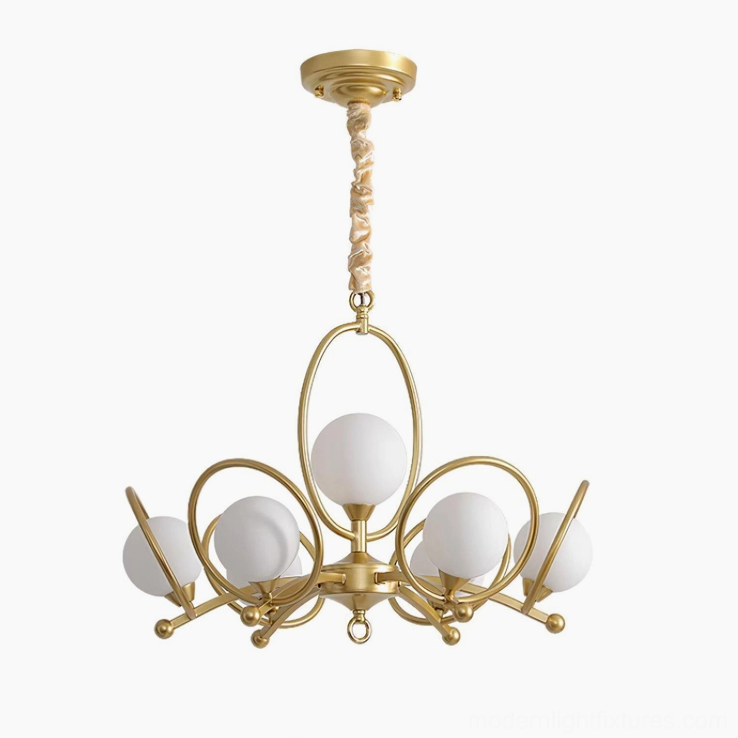 Riley 4-arm modern glass chandelier full product view with adjustable hanging chain and multiple light sources