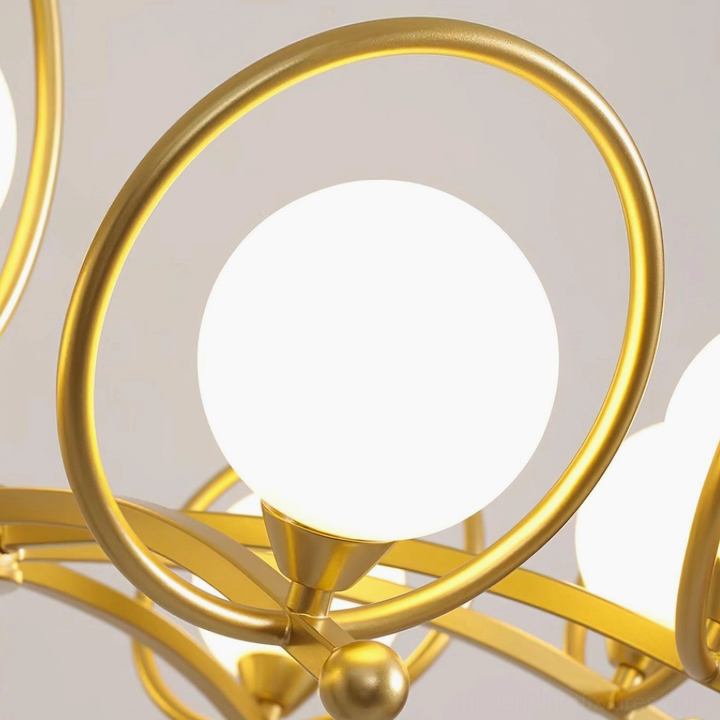 Riley frosted glass globe shade with brass hoop frame close-up detail showing lighting quality