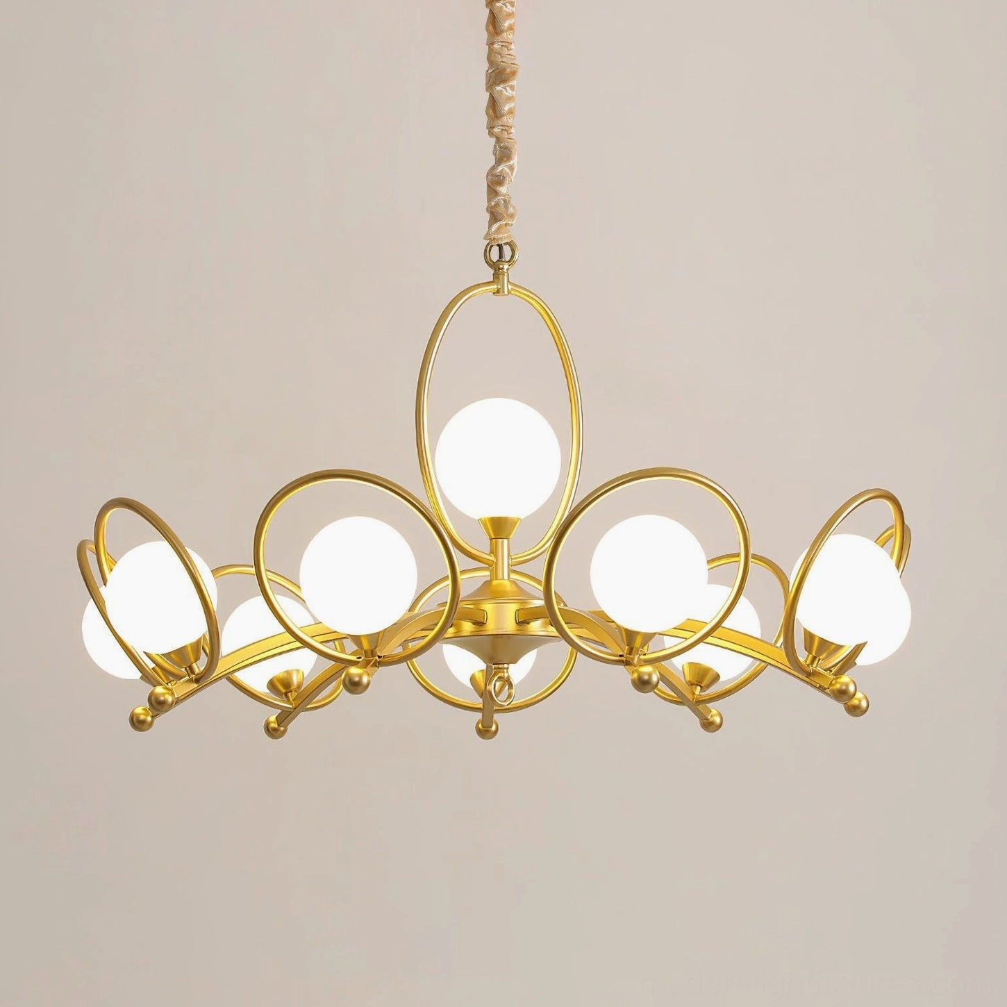 Riley modern multi-arm glass chandelier side profile displaying elegant curved metal frame and proportions