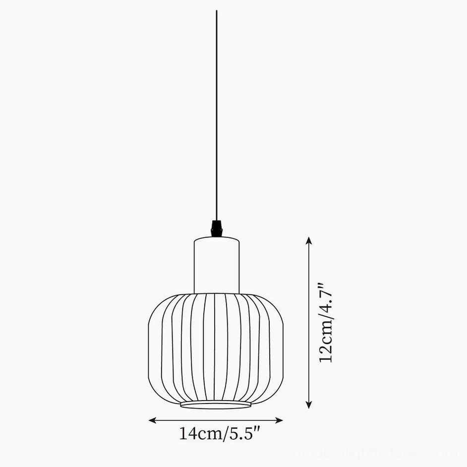 Model A technical line drawing showing ribbed pendant lamp dimensions 12cm height and 14cm diameter