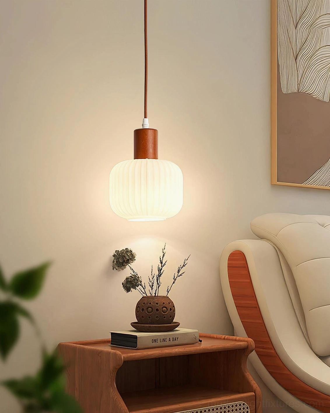 Model B Rime pendant light with larger 28cm diameter frosted glass shade in Nordic kitchen