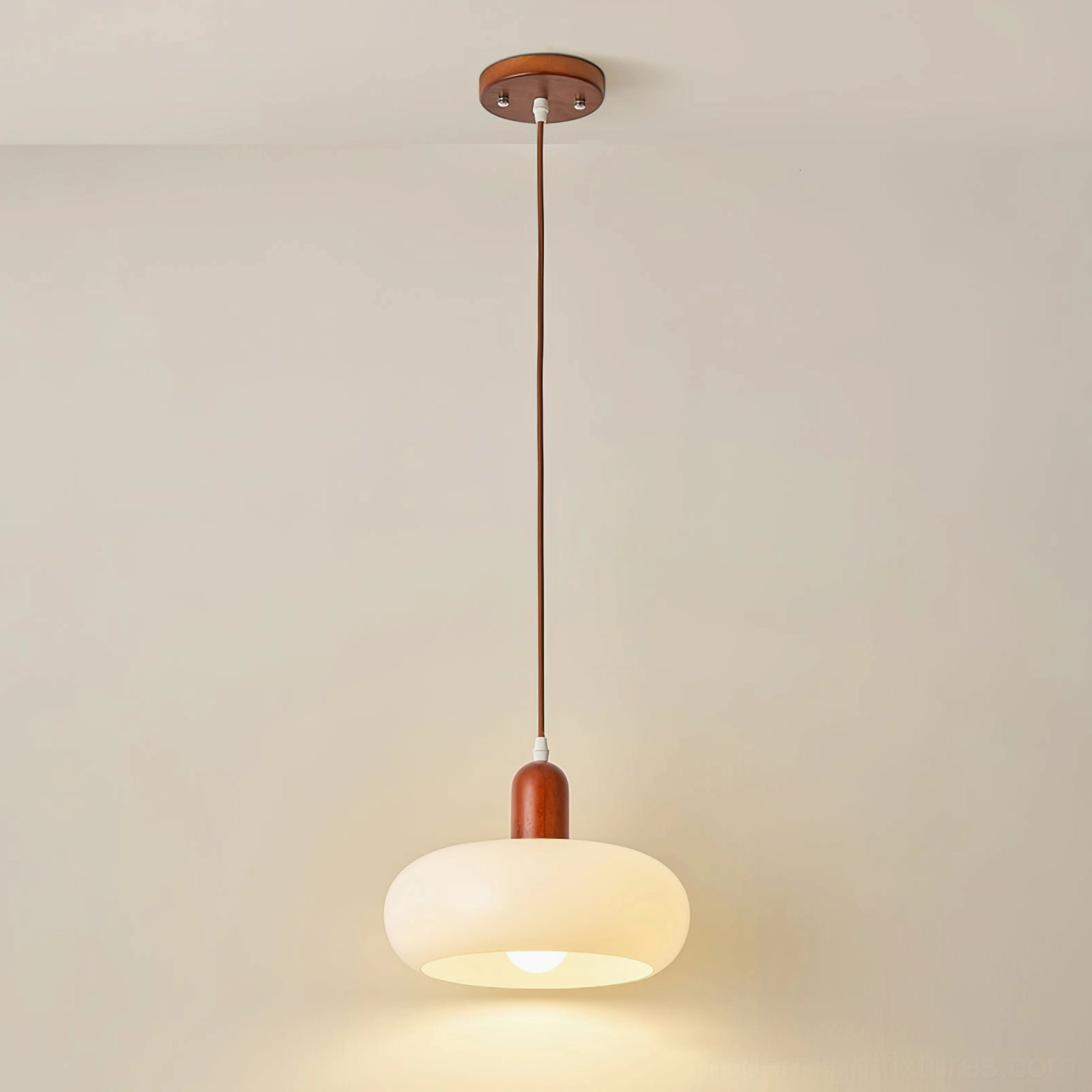 Rime frosted glass pendant lamp hanging from adjustable suspension wire in modern interior