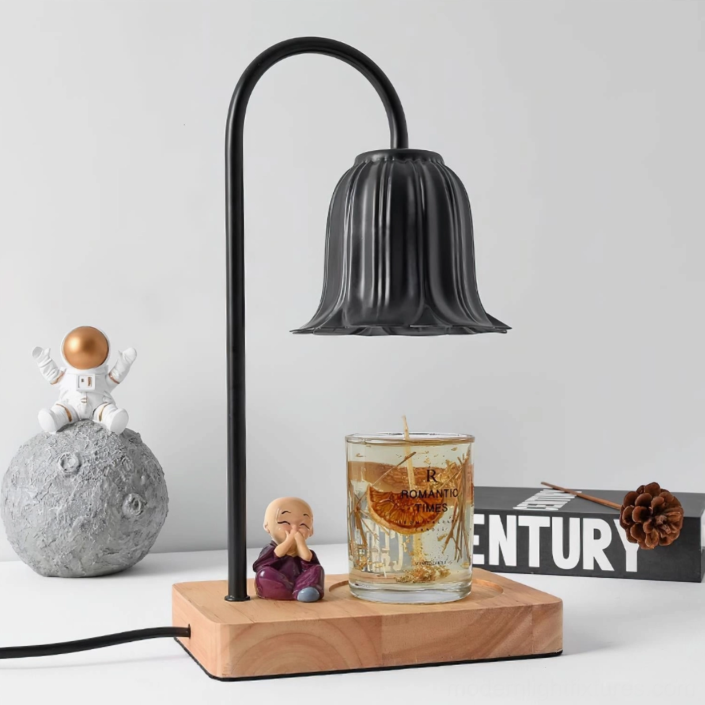 Rina black petal bell candle warmer lamp contemporary home fragrance table light