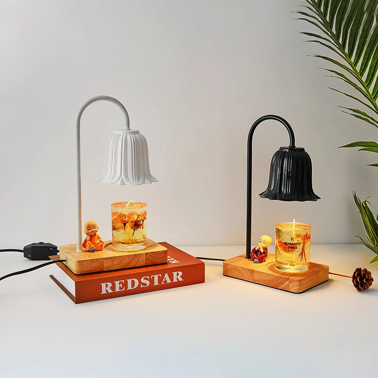 Rina black and white candle warmer lamp set comparison overhead view home decor