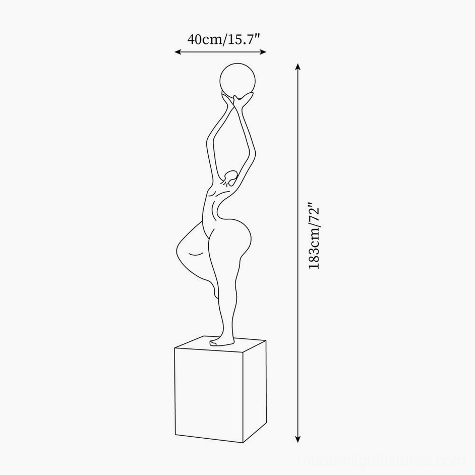 Technical dimension drawing of Rina sculpture floor lamp tall model showing 40cm base and 183cm height with size specifications