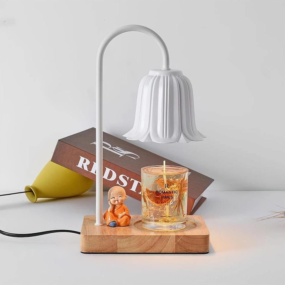 Rina white petal bell candle warmer lamp desktop display with scented candle and decor