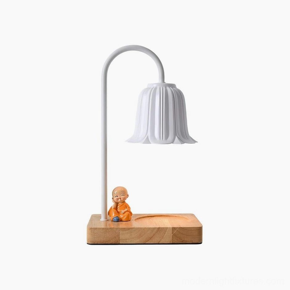 Rina white petal bell candle warmer lamp isolated front view with solid wood base
