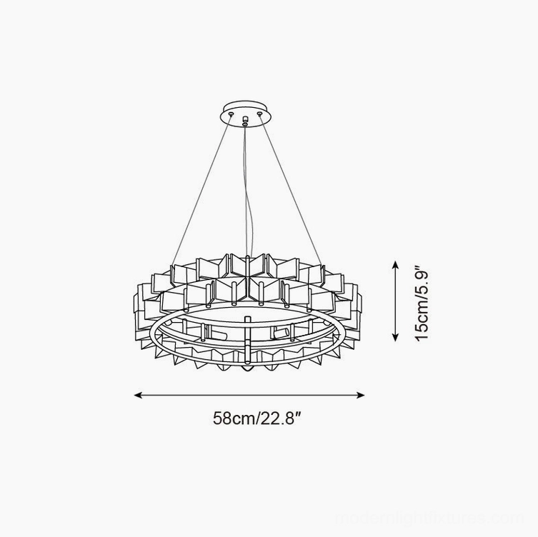 Ring chandelier technical specification diagram 58cm 22.8 inches diameter front view