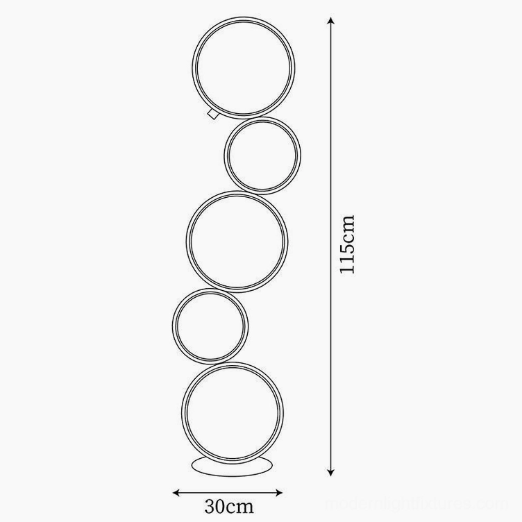 Minimalist modern floor lamp dimension drawing showing 115cm height and 30cm diameter specifications