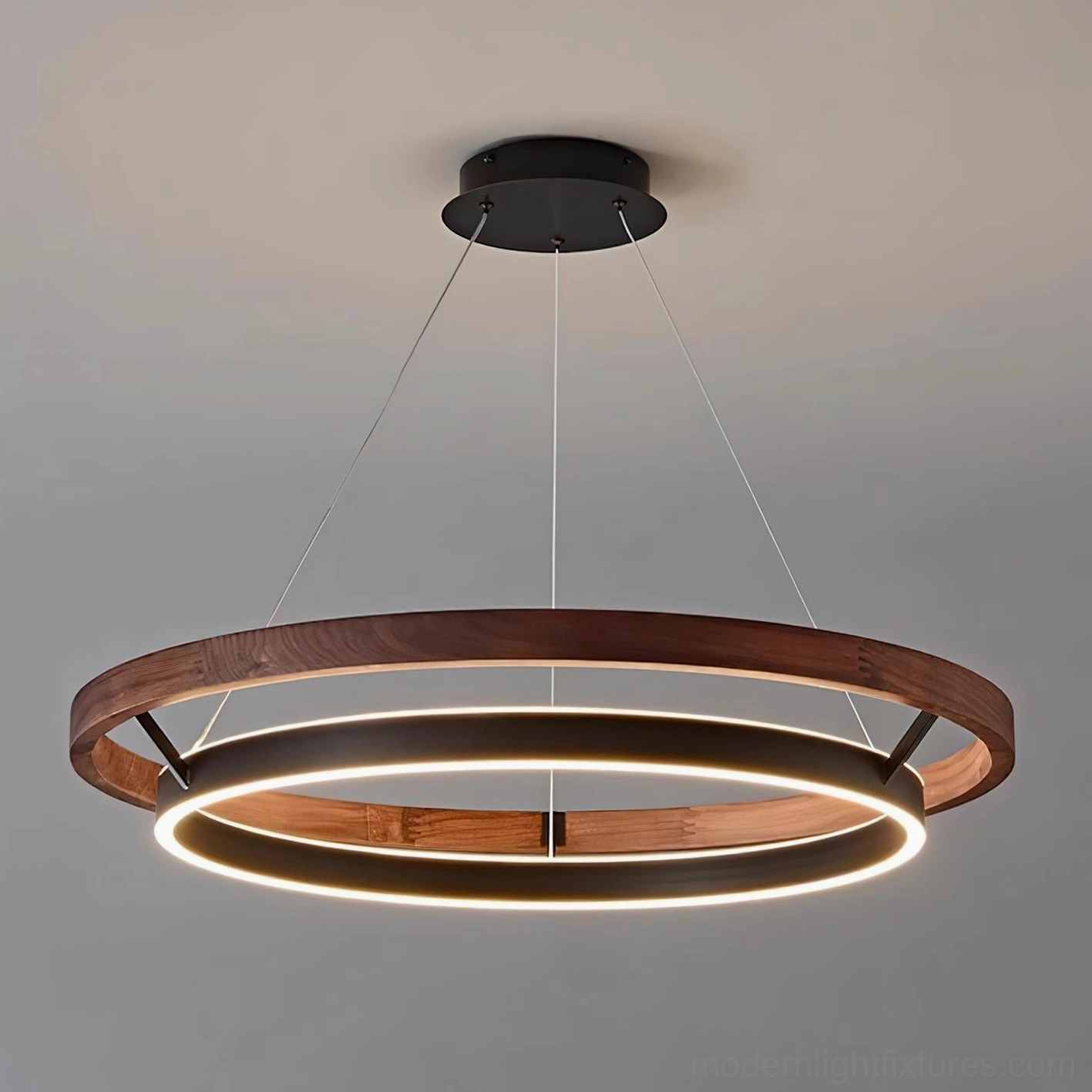 Ringora pendant light contemporary geometric design wood and black metal construction